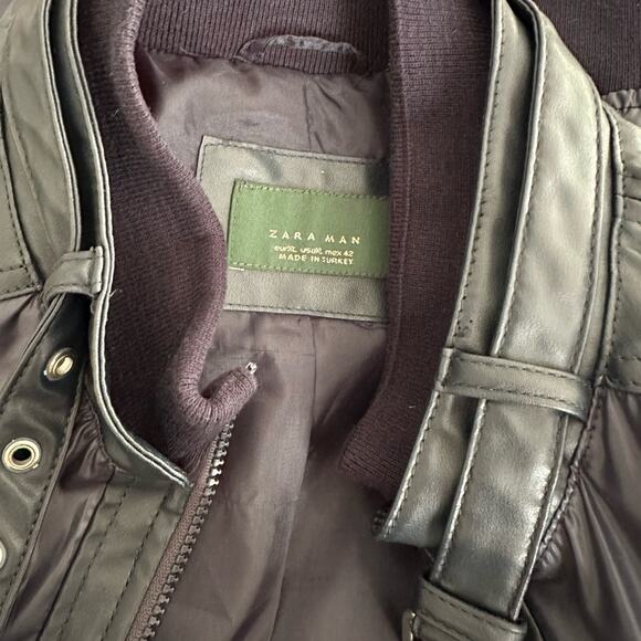Zara Man Blue Faux Leather 90s Jacket Y2K Moto Streetwear Full Zip Bomber XL - Picture 5 of 10